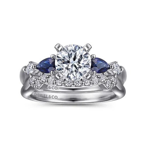 Carrie - 14K White Gold Round Five Stone Sapphire and Diamond Engagement Ring (Setting Only)