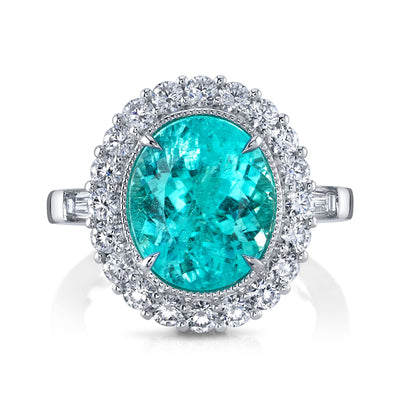 Oval Paraiba Tourmaline and Diamond Ring in Platinum