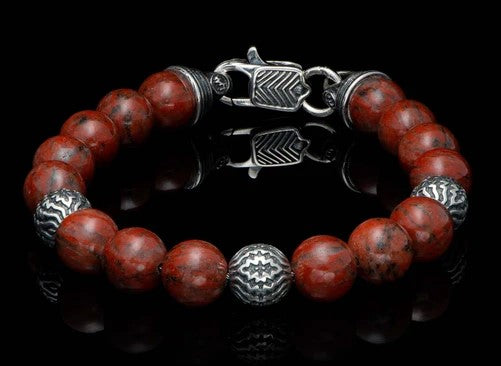 Seaside - Red Jasper, Beaded bracelet with sculpted sterling silver and Red Sesame Jasper