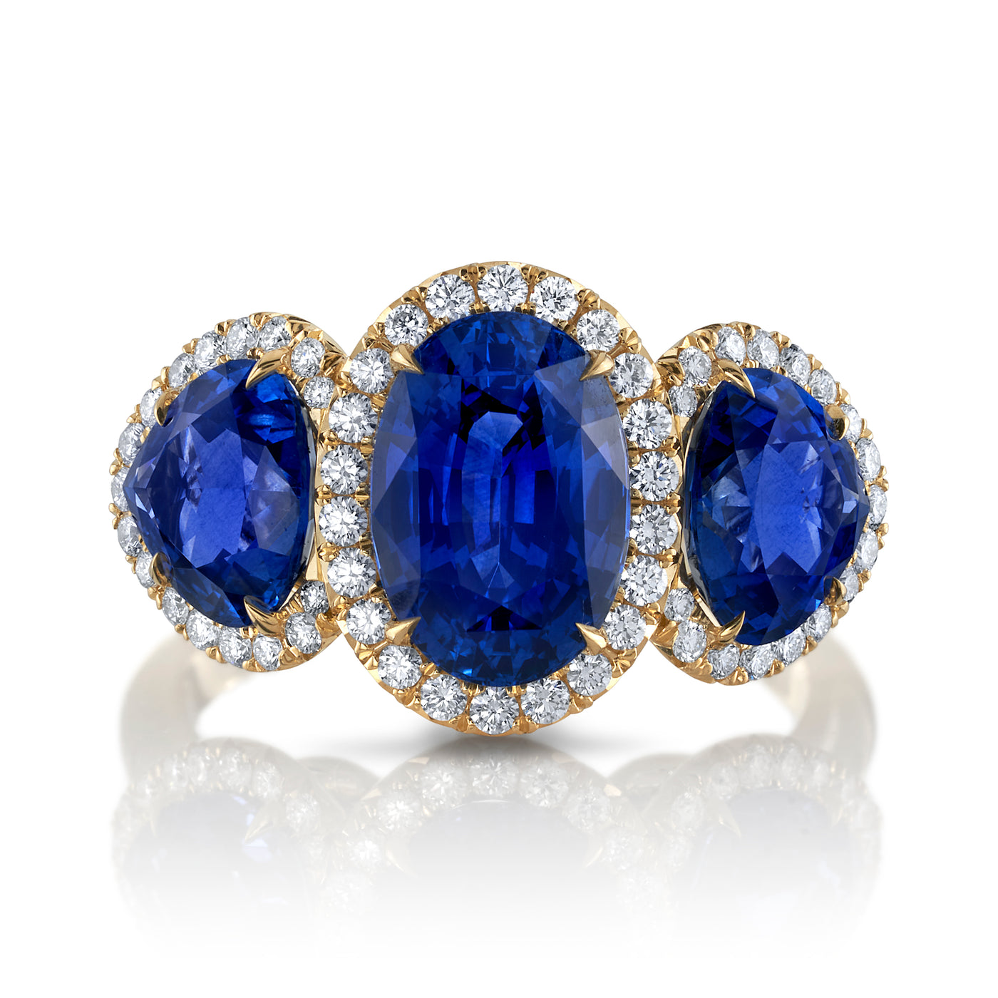 Oval Sapphire and Diamond Halo Ring in 18kt Yellow Gold