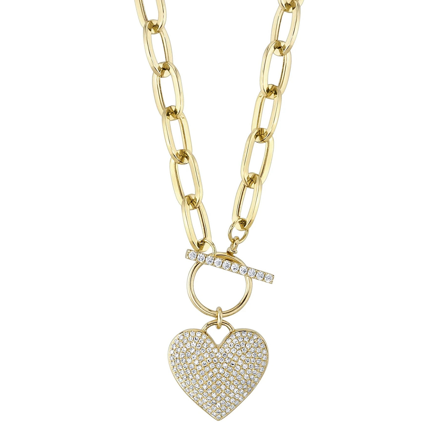 0.50CT DIAMOND PAVE HEART PAPER CLIP LINK NECKLACE