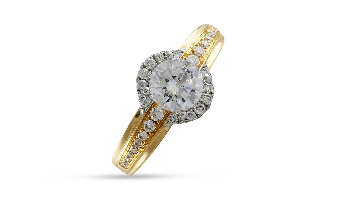 14K Yellow Gold Channel Set Diamond Semi Mount Shank with Diamond Halo