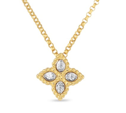 18K GOLD PRINCESS FLOWER SMALL DIAMOND NECKLACE