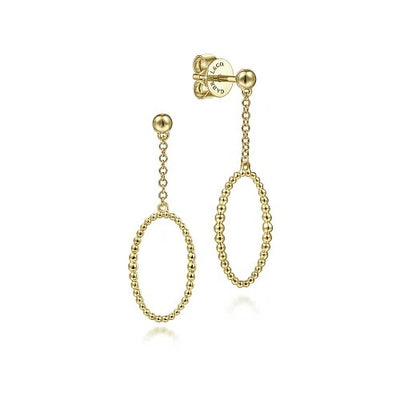 14K Yellow Gold Long Bujukan Oval Drop Earrings