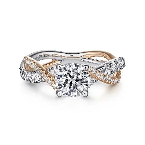 Sandrine - 14K White-Rose Gold Round Diamond Twisted Engagement Ring (Setting Only)