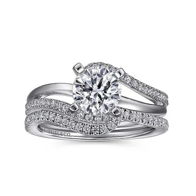 14K White Gold Round Bypass Diamond Engagement Ring