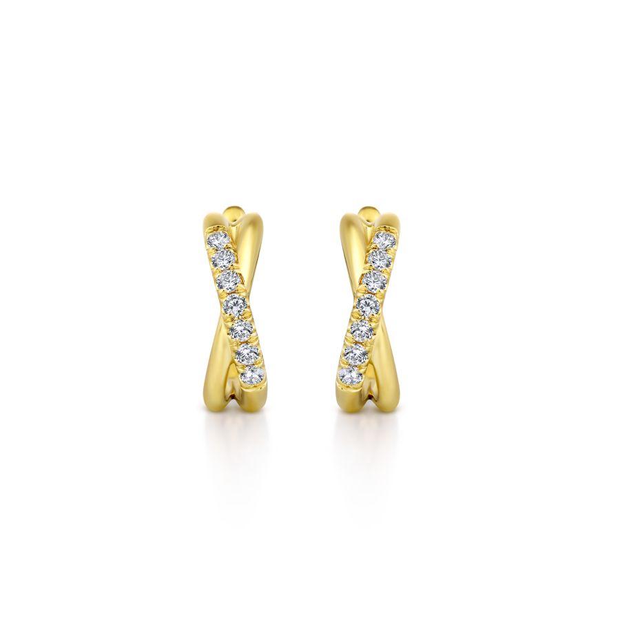 14K Yellow Gold Twisted 15mm Diamond Huggies