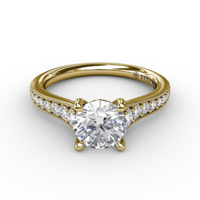 Classic Round Diamond Solitaire Engagement Ring With Milgrain Edge