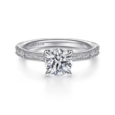 Luca - Art Deco 14K White Gold Round Diamond Channel Set Engagement Ring(Setting Only)