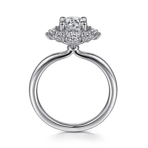 Saralynn - 14K White Gold Bursting Halo Round Diamond Engagement Ring (Setting Only)