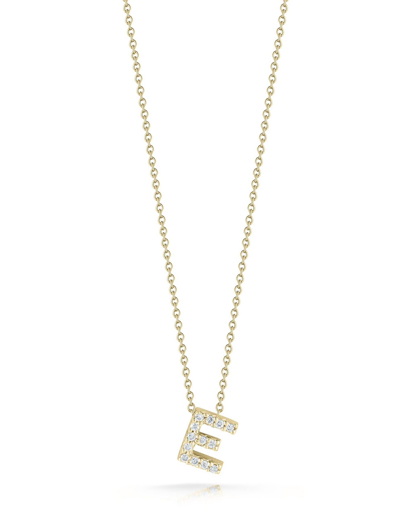 18K YELLOW GOLD TINY TREASURES DIAMOND LOVE LETTER “E” NECKLACE