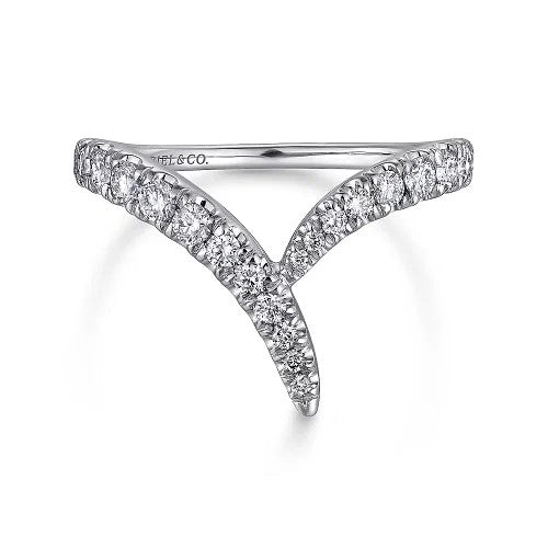 14K White Gold V Shaped Bypass Diamond Ring