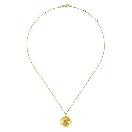 14K Yellow Gold Octagonal Locket Necklace with Diamond Star Center