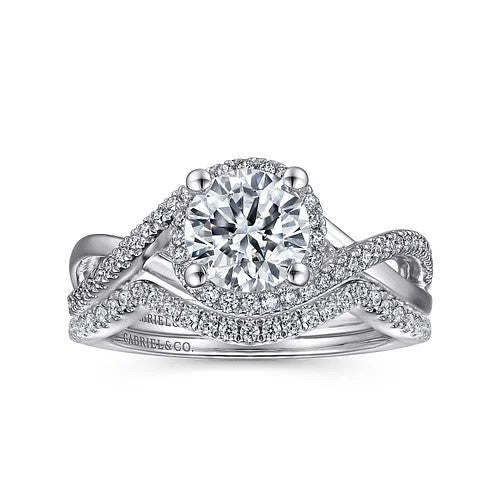 14K White Gold Round Halo Diamond Engagement Ring