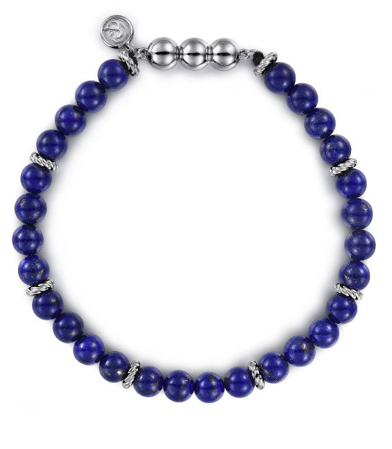 925 Sterling Silver and 6mm Lapis Beaded Bracelet