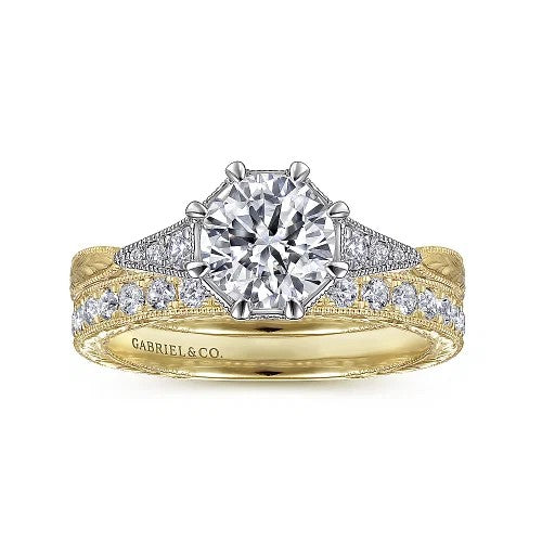 Sanna - Vintage Inspired 14K White-Yellow Gold Round Diamond Channel Set Engagement Ring (Setting Only)