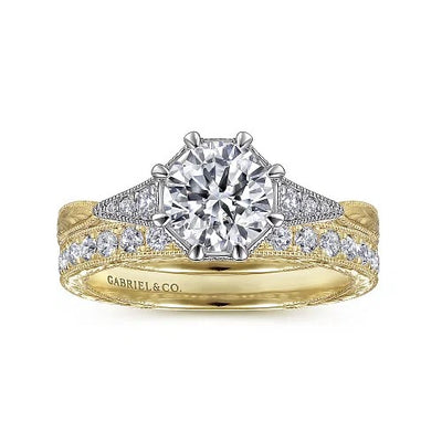 Sanna - Vintage Inspired 14K White-Yellow Gold Round Diamond Channel Set Engagement Ring (Setting Only)