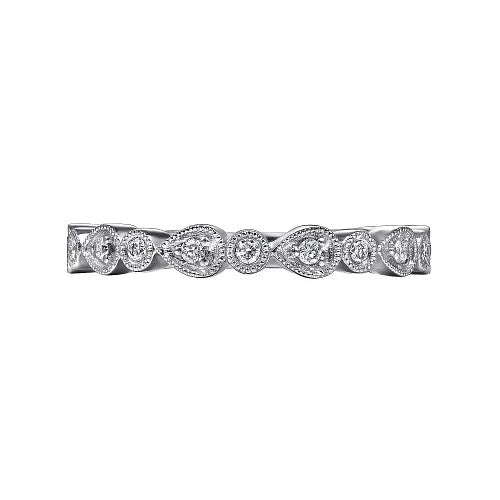 14K White Gold Pear and Round Station Stackable Diamond Ring