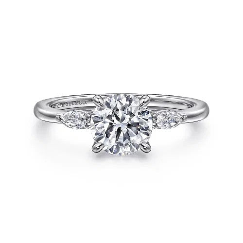 Dela - 14K White Gold Round Three Stone Diamond Engagement Ring (Setting Only)