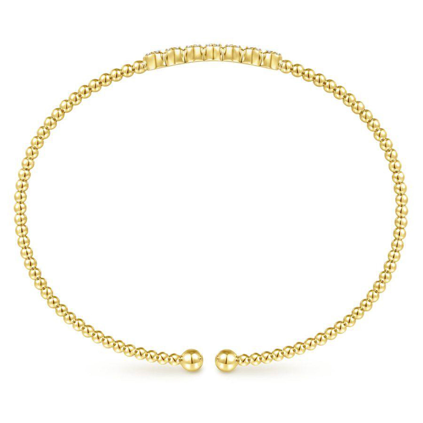 14K Yellow Gold Bujukan Bead and 0.13cttw Cluster Diamond Bangle