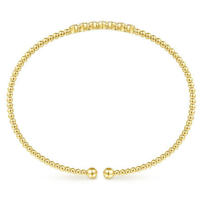 14K Yellow Gold Bujukan Bead and 0.13cttw Cluster Diamond Bangle