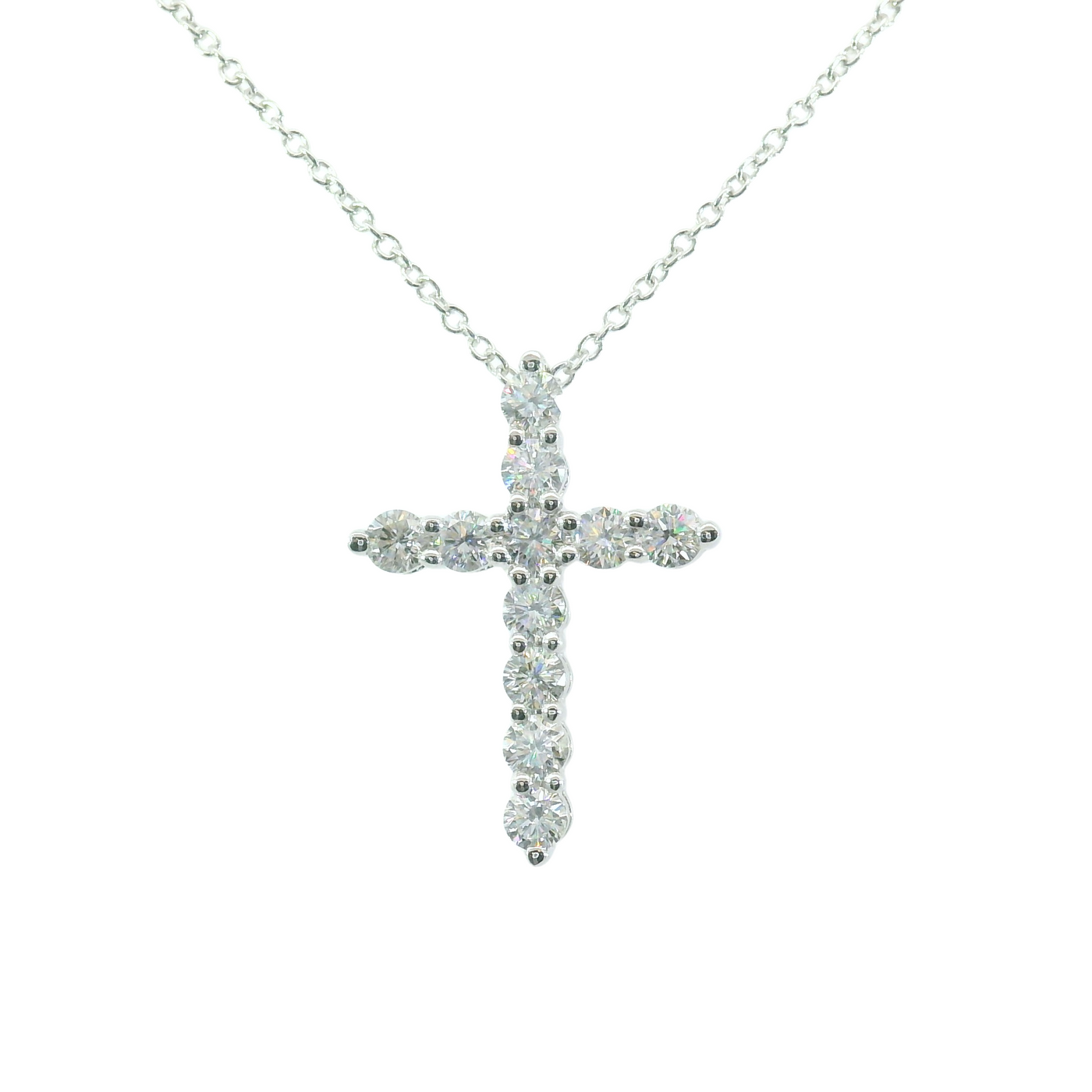 14KWG 1.00CTW FOF RD DIA CROSS PENDANT ON WG CHAIN