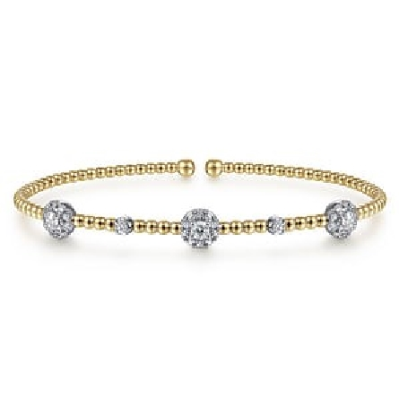 14K WHITE-YELLOW GOLD BUJUKAN DIAMOND CLUSTER STATIONS BANGLE