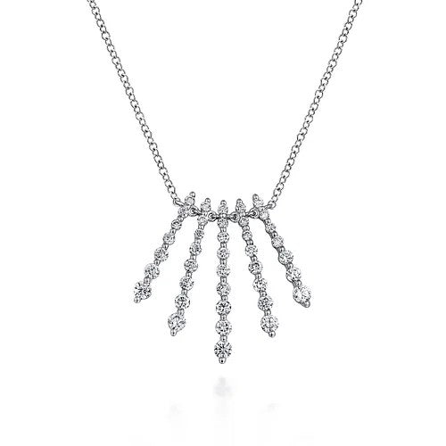 14K White Gold Graduating Diamond Bar Fan Necklace