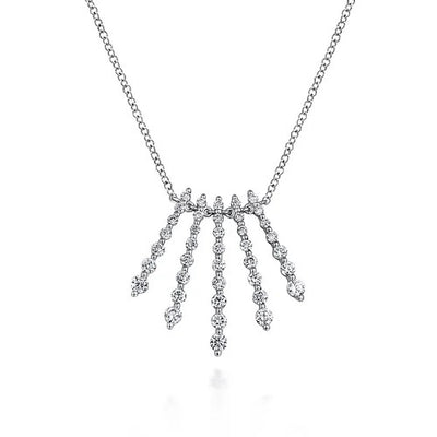 14K White Gold Graduating Diamond Bar Fan Necklace