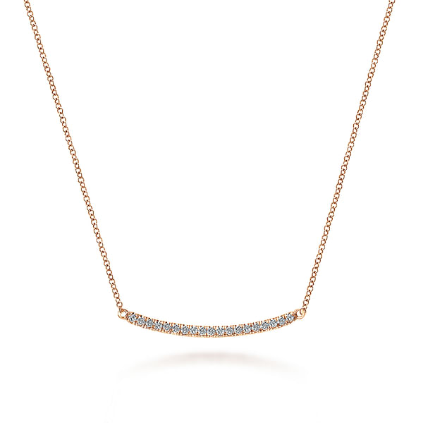 18 inch 14K Rose Gold Diamond Pave Curved Bar Necklace