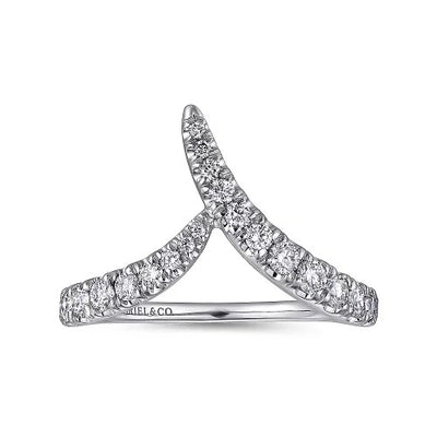 14K White Gold V Shaped Bypass Diamond Ring