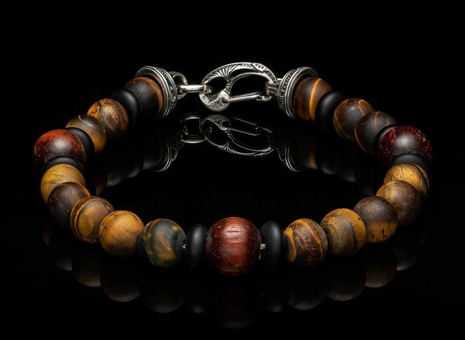 Dragon Fire II Beaded bracelet with red tiger eye and sterling silver