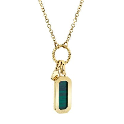 0.13CT DIAMOND & 1.03CT MALACHITE DOG TAG NECKLACE