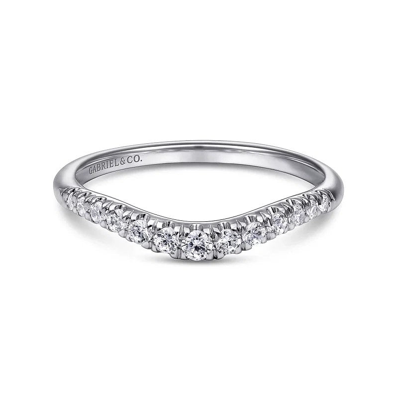 Curved 14K White Gold French Pave Diamond Wedding Band