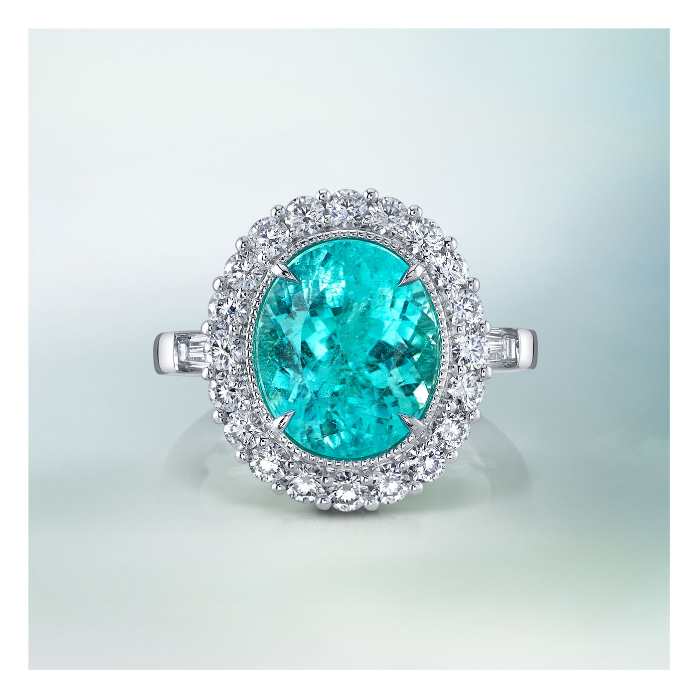 Oval Paraiba Tourmaline and Diamond Ring in Platinum