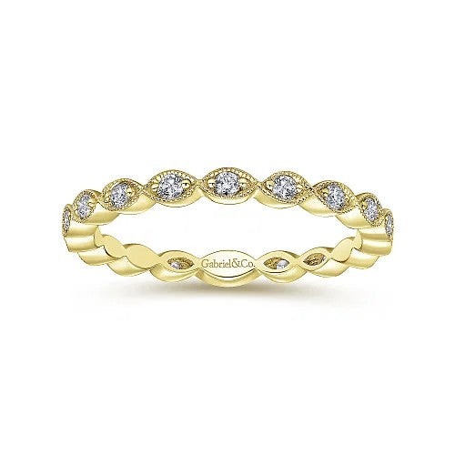 14K Yellow Gold Marquise Station Diamond Stackable Ring