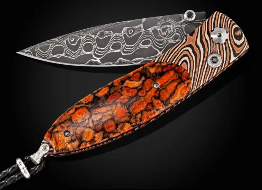 Pocketknife with Mokume Gane, Apple Coral and damascus blade