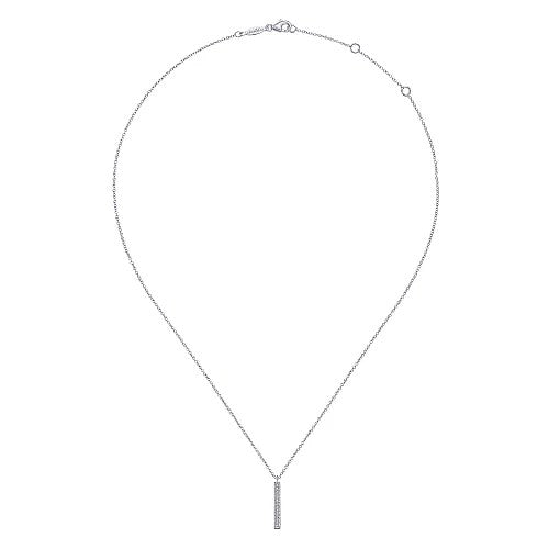 14K White Gold Diamond Bar Pendant Necklace