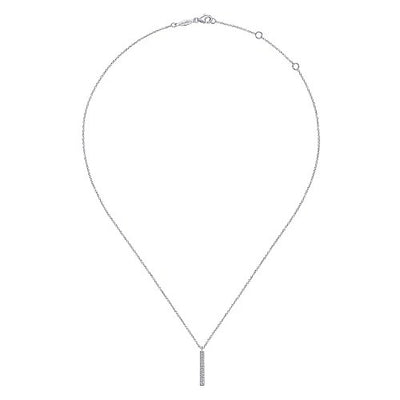 14K White Gold Diamond Bar Pendant Necklace