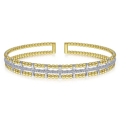 14K Yellow and White Gold Bujukan Diamond Cuff Bangle