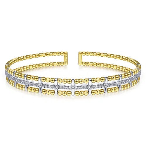 14K Yellow and White Gold Bujukan Diamond Cuff Bangle