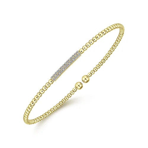 14K Yellow Gold Bujukan Bead Cuff Bracelet with 0.13cttw Diamonds