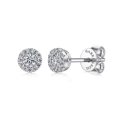 14K White Gold Diamond Halo Stud Earrings