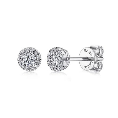 14K White Gold Diamond Halo Stud Earrings