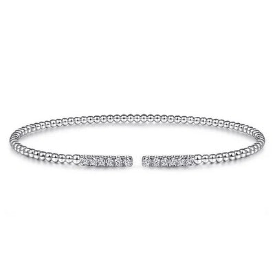 14K White Gold Bujukan Bead Cuff Bracelet with Diamond Pave Bars