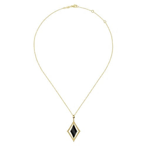 14K Yellow Gold Bujukan Onyx Rhombus Pendant Necklace