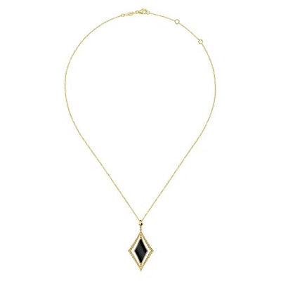 14K Yellow Gold Bujukan Onyx Rhombus Pendant Necklace