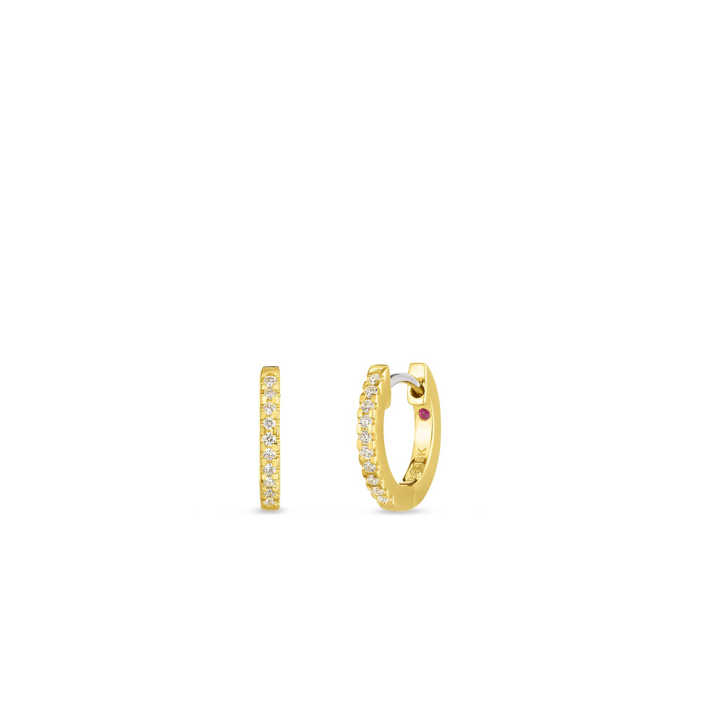 18K YELLOW GOLD DIAMOND EXTRA SMALL HOOP EARRINGS