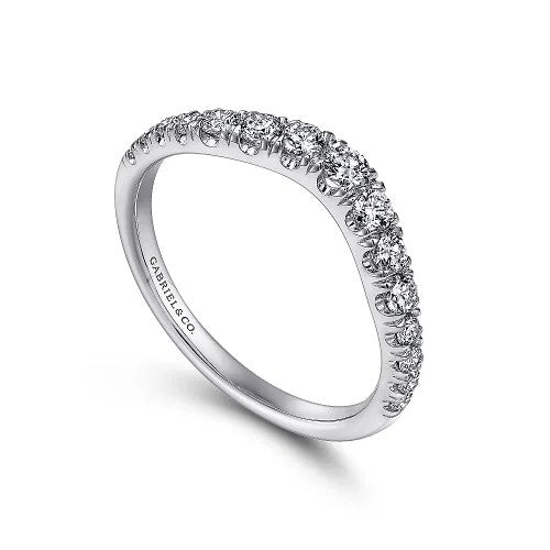 Annecy - Curved 14K White Gold French Pave Set Diamond Wedding Band - 0.5 ct