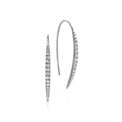 14K White Gold Tapered Diamond Fish Wire Drop Earrings